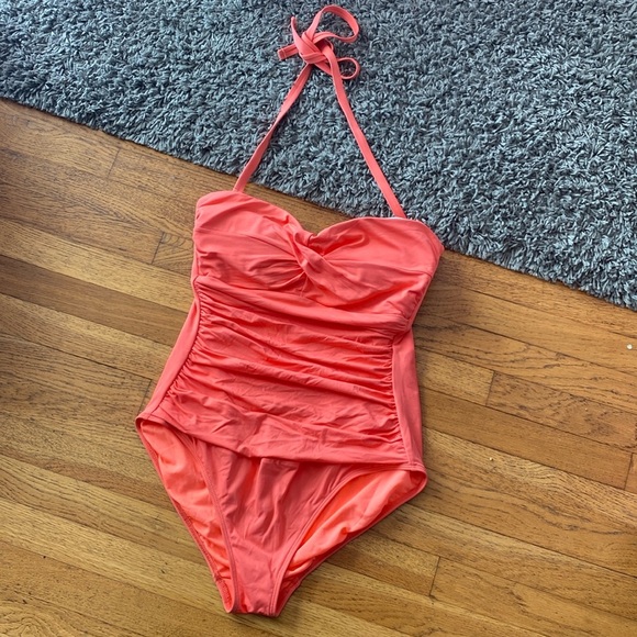 NWT Ralph Lauren Twisted One-Piece Suit in Coral Reef Size 12 - Picture 1 of 15